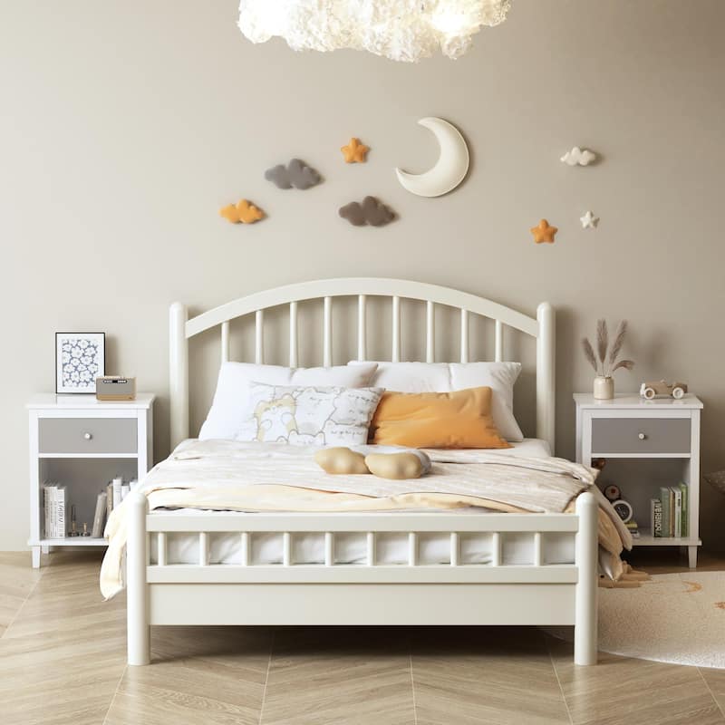 26.77"H Wooden Nightstand with One Drawer One Shelf for Kids, Adults, Gray+Silver Handle