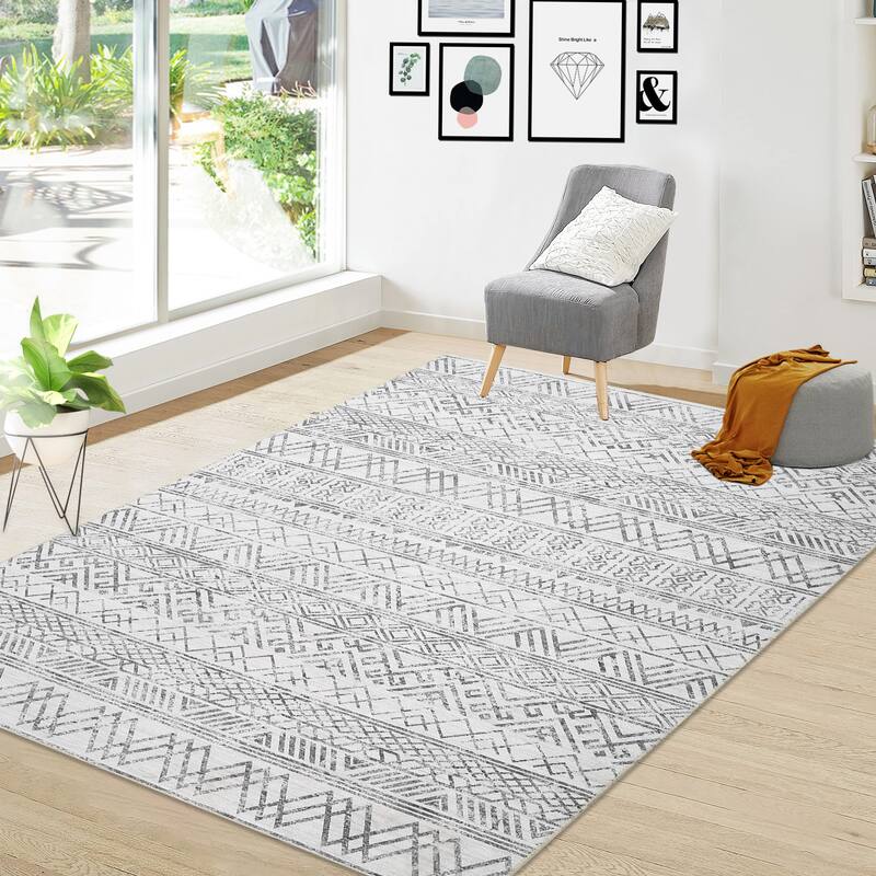 Garvee Boho Area Rug Moroccan Accent Rugs Geometric Distressed Carpet