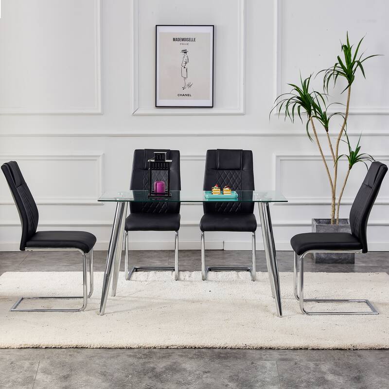 Faux Leather Dining Room Chairs with Upholstered Seat, Modern Kicthen Chairs Armless Accent Chairs with Metal Legs, Set of 4