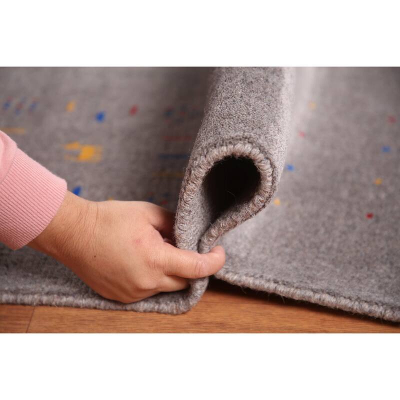 Gray Gabbeh Oriental Area Rug Hand-Knotted Wool Carpet - 9'4" x 12'2"
