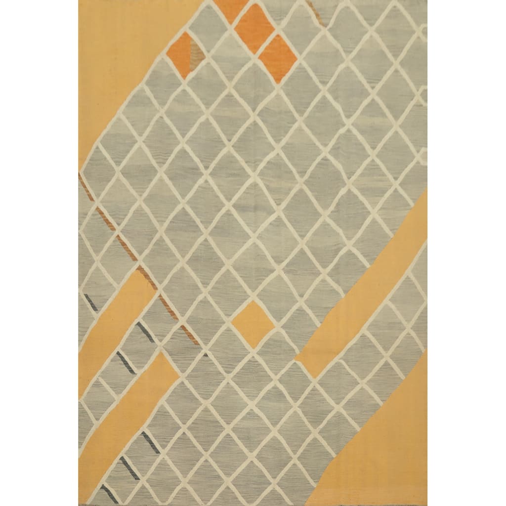 Hand Woven Oriental 100% Wool Carpet Southwestern All-Over Greys & Charcoal Kilim Area Rug - 9' 7'' X 8' 1''