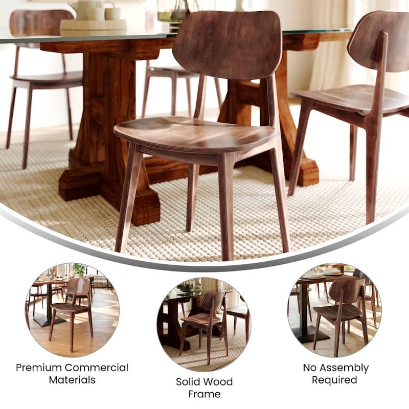 Set of 2 Commercial Solid Wood Dining Chair with Curved Backrest - 17.25"W x 20.75"D x 33.25"H