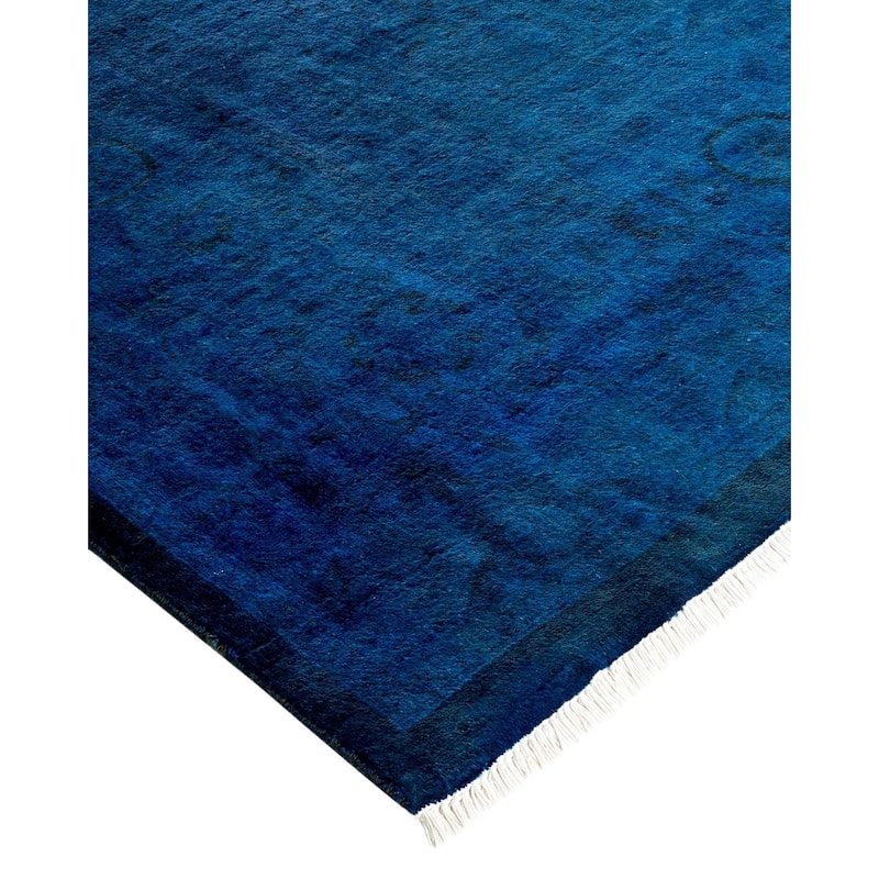 Overton Hand Knotted Wool Vintage Inspired Modern Contemporary Overdyed Blue Area Rug - 8' 3" x 10' 4"