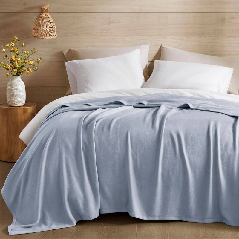 Chelsea Square Rayon from Bamboo Cooling Cotton Lightweight Blanket for Summer Spring - Full/Queen - LightBlue