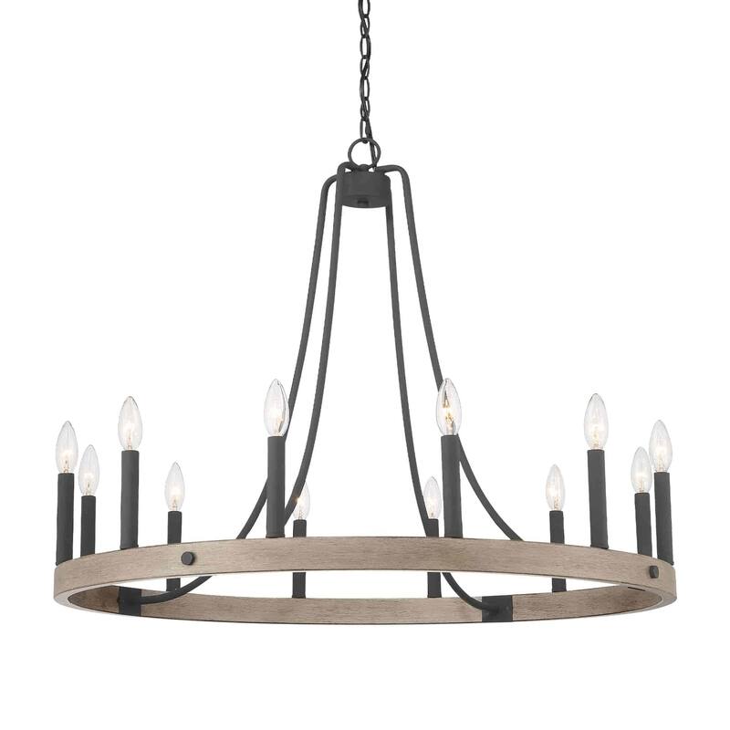 Acroma 12-light Farmhouse Modern Wagon Wheel Chandelier Candle Dining Room Lighting - 34''