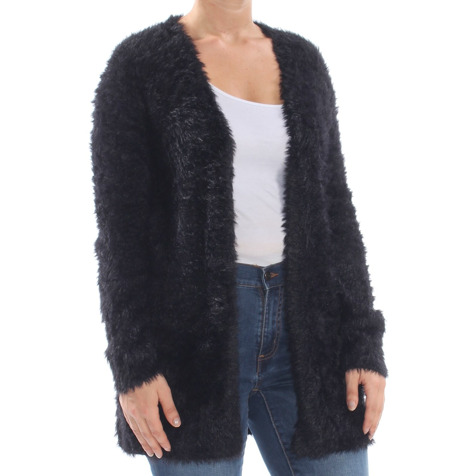 black faux fur cardigan