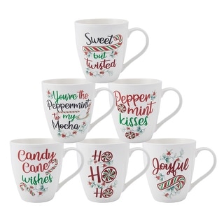 Winterberry Set of 6 Sentiment Mugs, 18 Oz
