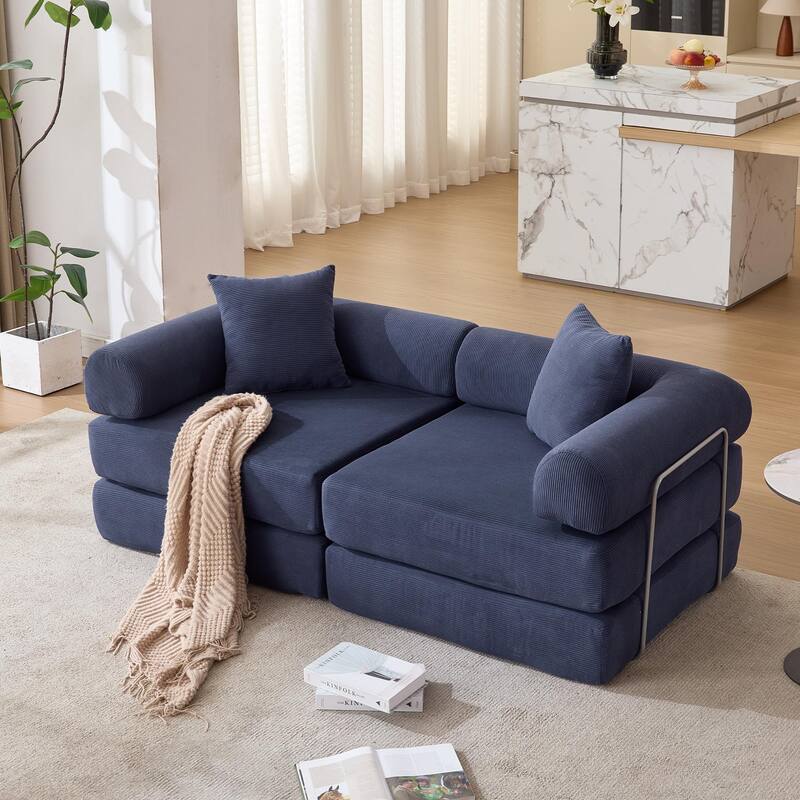 Modular Couch Sofa Bed, Convertible Design with Removable Armrests,Folding Mattress Couch for Small Spaces ,No Assembly