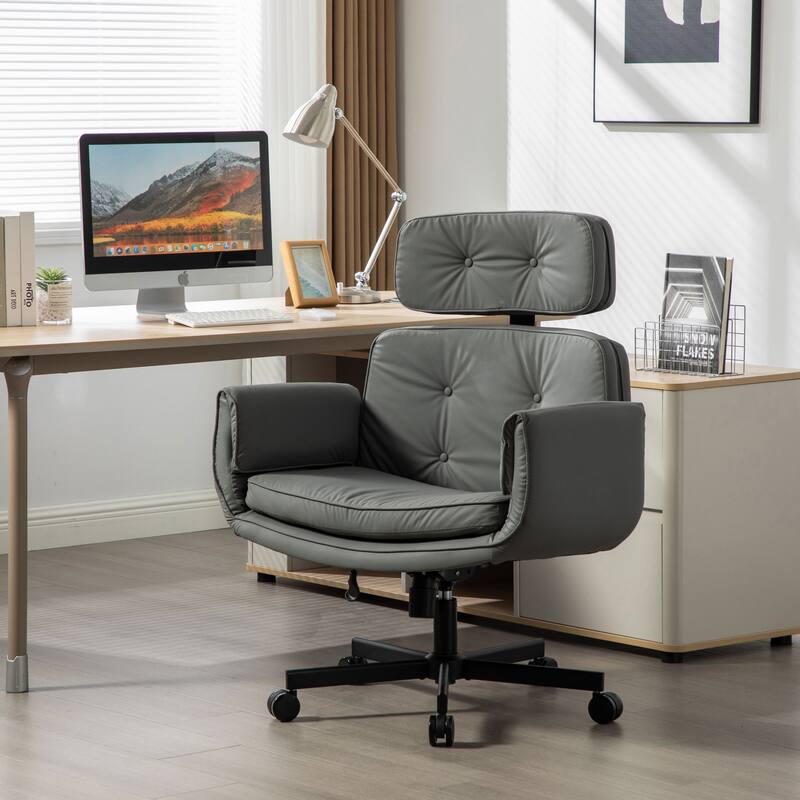 Swivel Task Office Chairs,Accent Chair With Adjustable Armrests And Headrest - Gray/PU