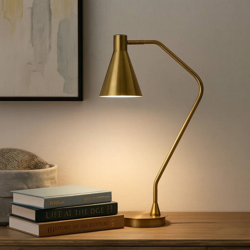 Sty 24 Inch Task Table Lamp, Swivel Brass Shade Angled Thin Metal Pole