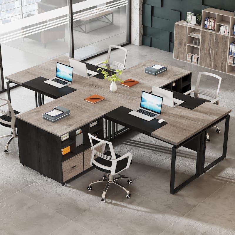 63" L-Shaped Executive Desk with Reversible File Cabinet Office Desk with Storage Drawers