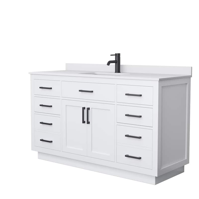Beckett TK 60-inch Single Vanity, Cultured Marble Top - White, Black Trim, White Cultured Marble Top