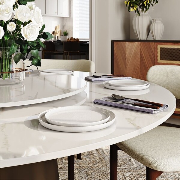 Modern Round White Dining Table，Sintered Stone Tabletop, Solid Black Carbon  Steel Base - On Sale - Bed Bath & Beyond - 36858387