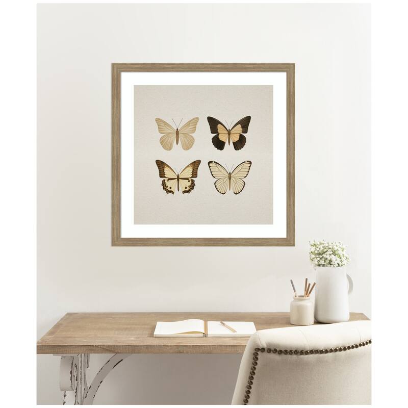 Kate and Laurel Framed Art Vintage Style Butterflies in Neutral Tones by The Creative Bunch Studio