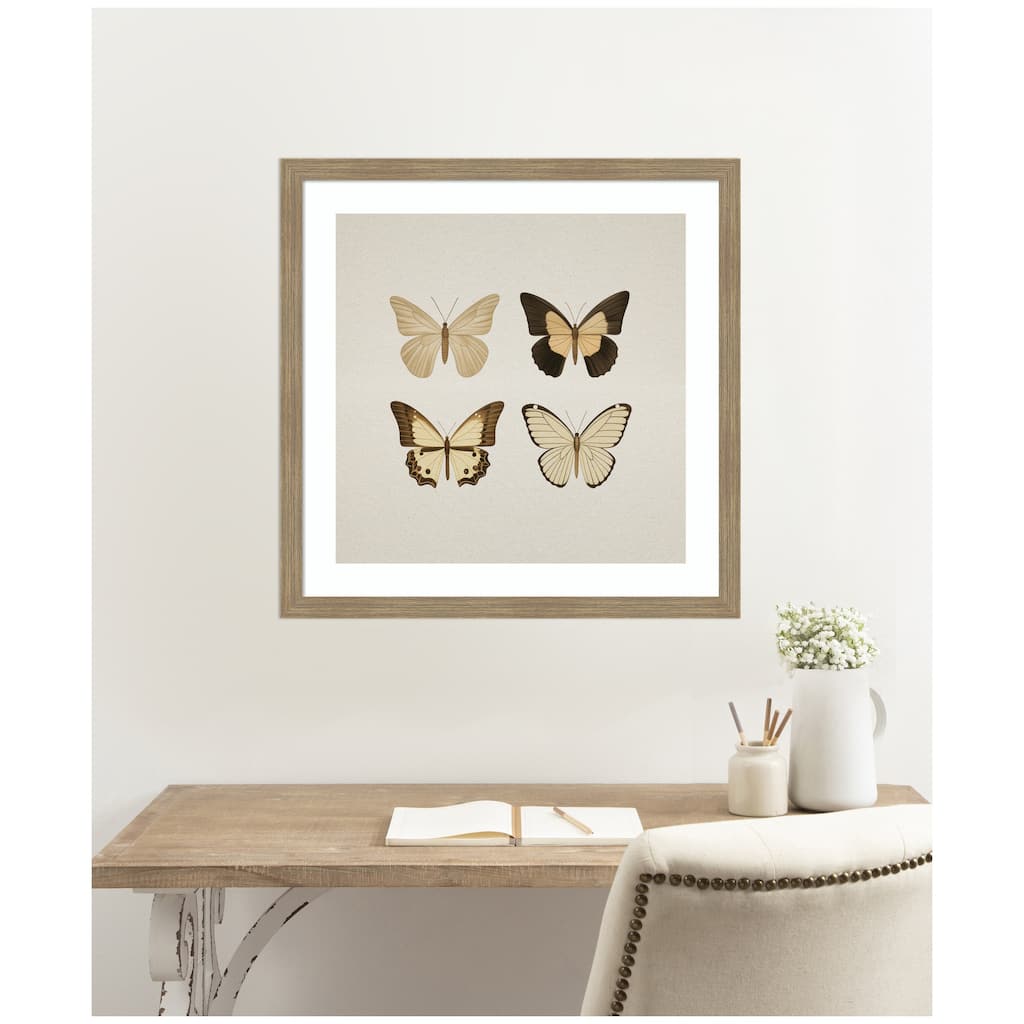 Kate and Laurel Framed Art Vintage Style Butterflies in Neutral Tones by The Creative Bunch Studio