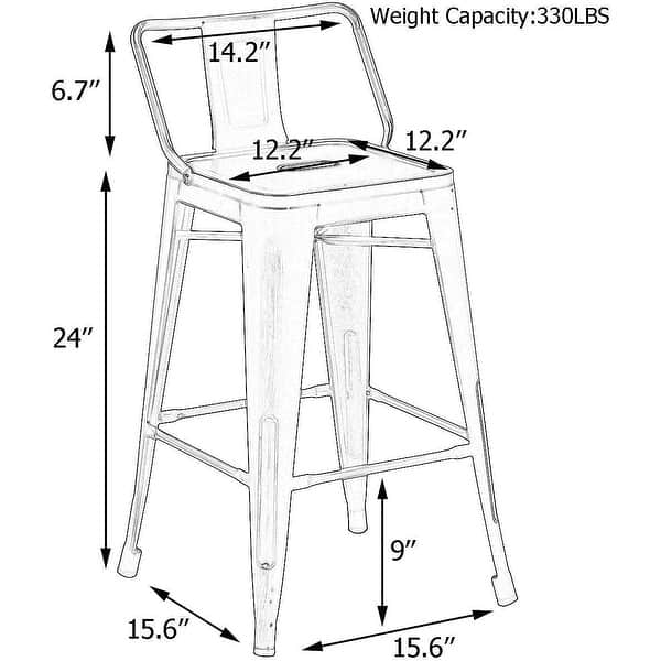 dimension image slide 3 of 8, Metal Bar Stools Set of 4,Bar Stool with Low Back for Indoor/Outdoor Barstools