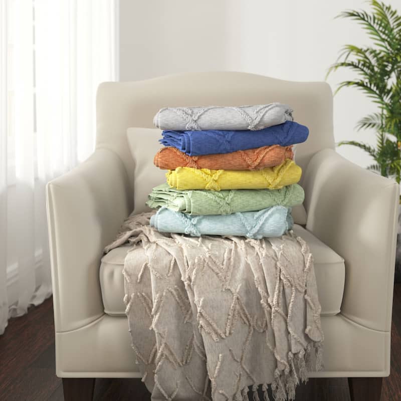 Sevita Handmade Boho Farmhouse Natural - Off White Sofa Bed Throw Blanket with Fringe