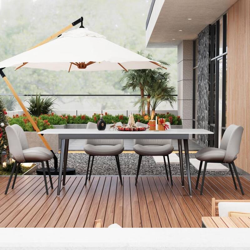 70.8-inch Outdoor Rectangular Sintered Stone Dining Table - 70.8"Wx35.4"Dx29.5"H