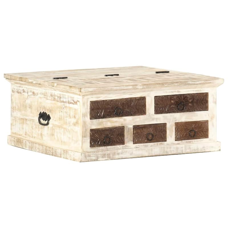vidaXL Coffee Table White 26.8"x26.8"x11.8" Solid Mango Wood - 26.8" x 26.8" x 11.8"