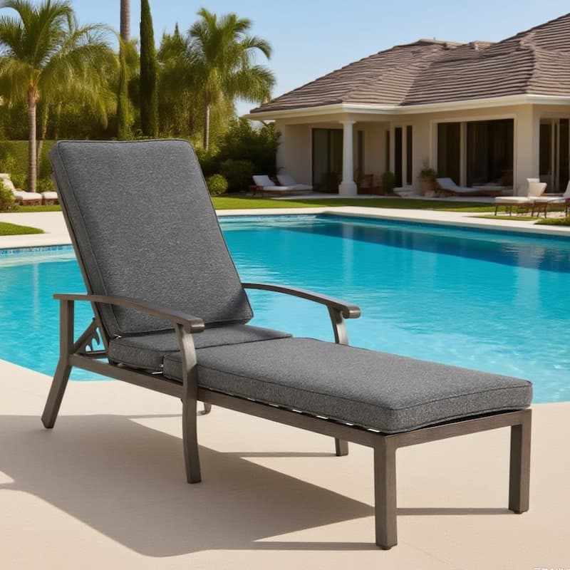 Outdoor Aluminum Cast Adjustable Chaise Lounge Chair with Wheels - Grey