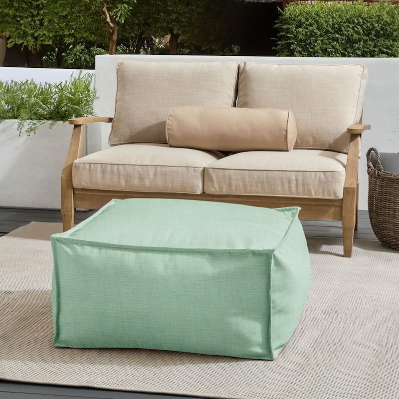 Sorra Home Sunbrella Outdoor Top Stitch Solid Bean Pouf - Canvas Spa - Large