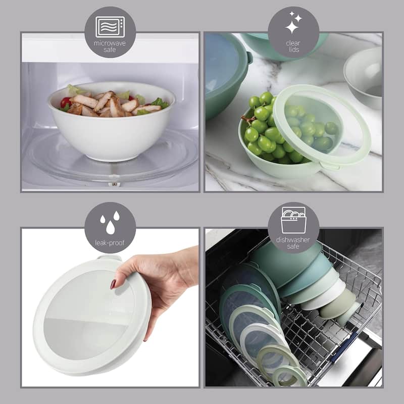 COOK WITH COLOR - 12 Piece Plastic Nesting Bowls - 6 Prep Bowls and 6 Lids, Microwave Safe.