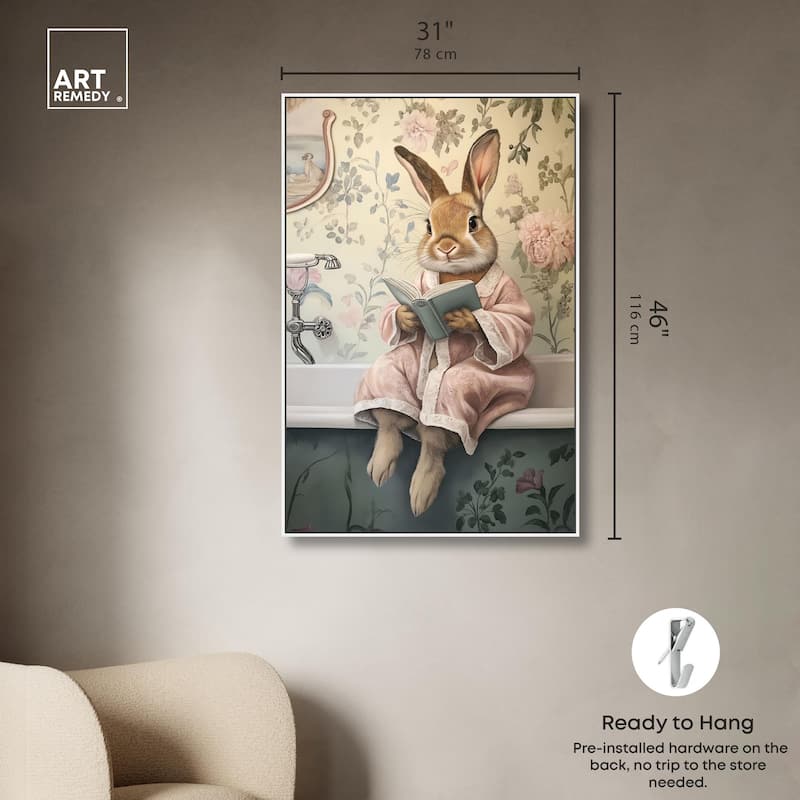 Bunny Bibliophile Bathing Canvas by Art Remedy