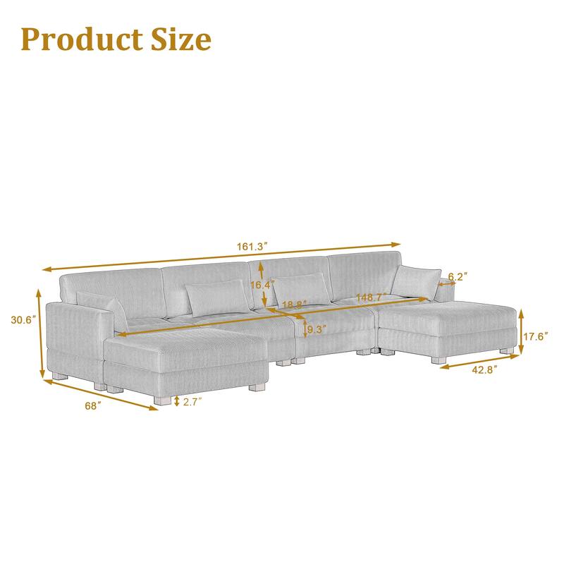 Modern Corduroy Modular Couch Sectional Sofa With Pillows
