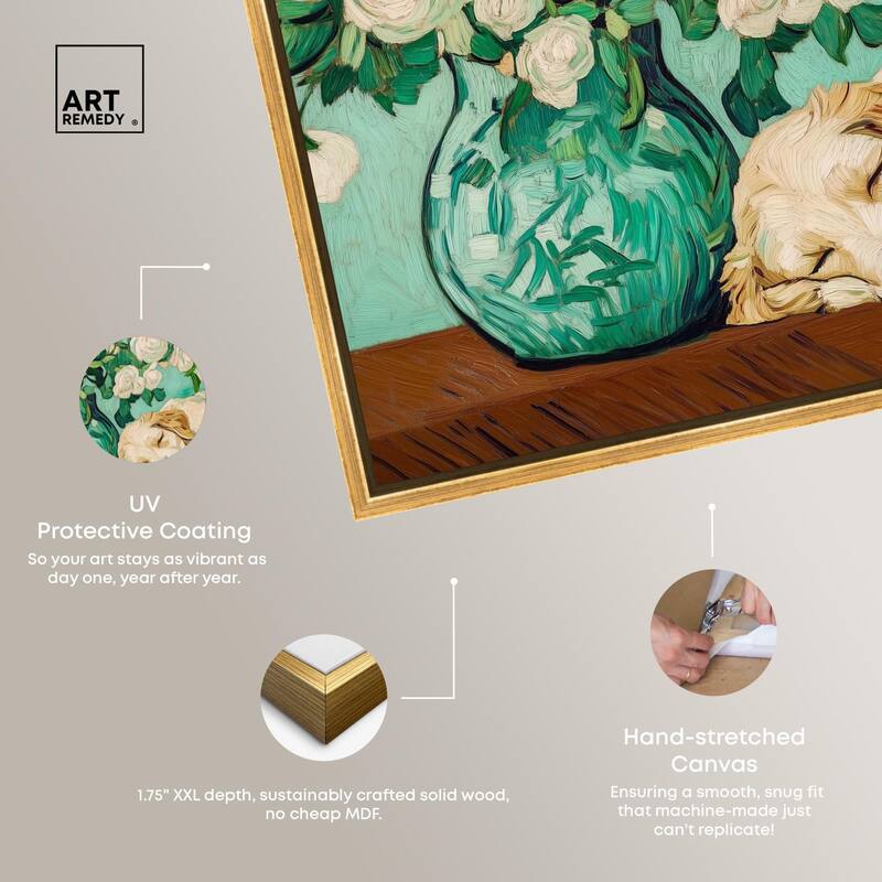 Rose Vase Puppy Canvas by Art Remedy