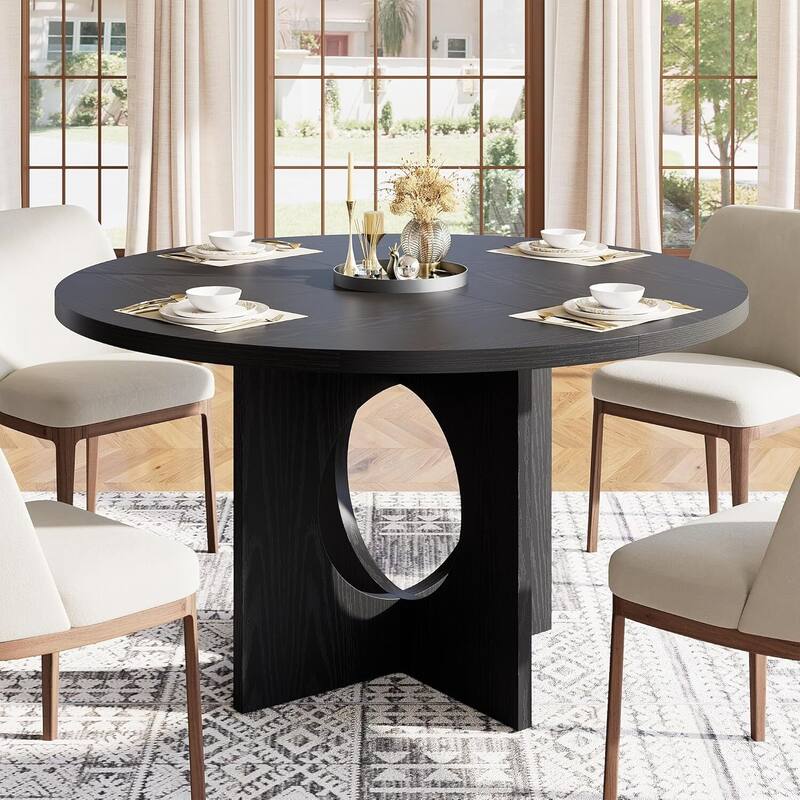 47" Kitchen Round Dining Table for 4-6 People with Sturdy Pedestal Base - Black