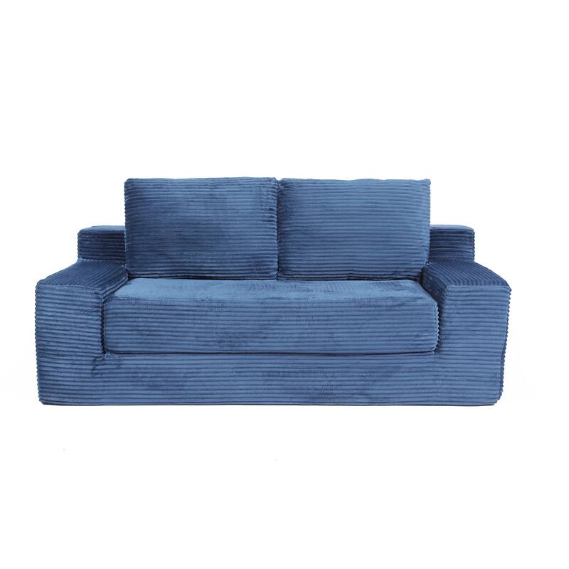 Floor Corduroy Deep Seat Loveseat Sofa with Folding Mattress Convertible Sleeper Sofa Bed with Reversible Cushion and Pillows