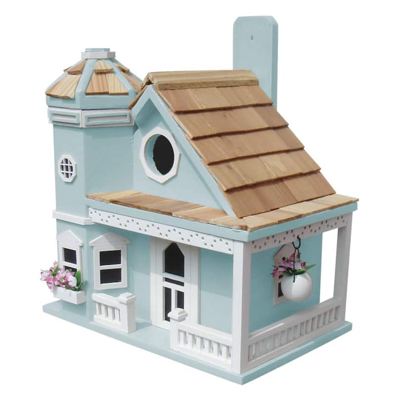 10" Blue and Brown Victorian Manor Outdoor Garden Bird House