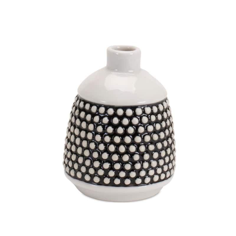 Set of Two Black And White Ceramic Round Table Vases - 3.00