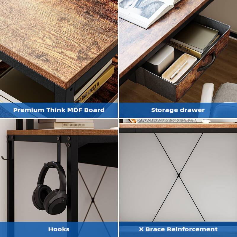 L Gaming Desk, 68" Home Office Desk with File Drawer & Power Outlet, Computer Corner Desk