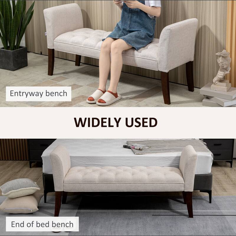 Hallway Bench Entryway Footrest Bench with Button Tufting, Bedroom End of Bed Bench Leisure Bench with Armrests