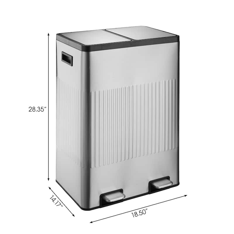 Stainless steel 2 compartments garbage and recycling bins 60L