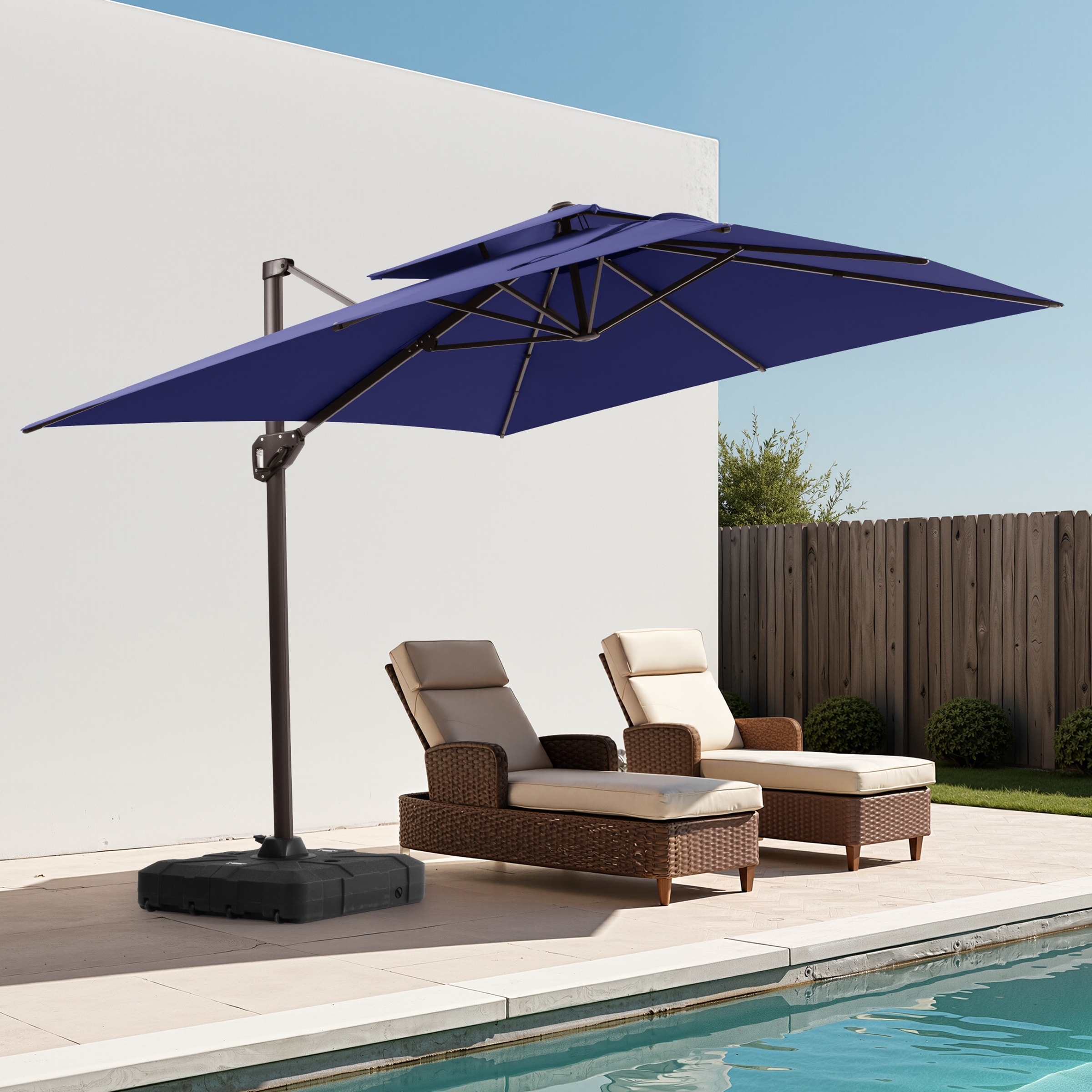 11 × 9 ft Outdoor Patio Cantilever Offset Dual Top Umbrella with Base