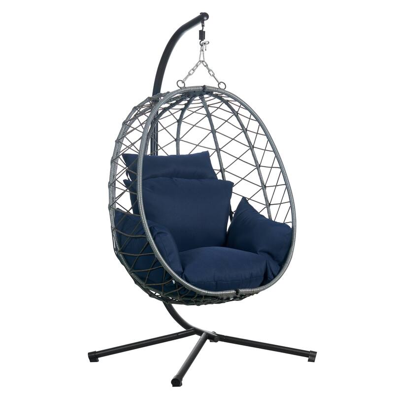 LeisureMod Summit Foldable Hanging Egg Swing Chair with Removable Cushion for Porch, Patio, Backyard, Garden, Lounge