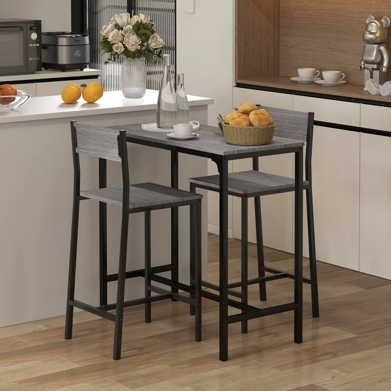 Modern Style 3-Piece Dining Set with Rectangular Counter Height Table and 2 Open Back Dining Chairs