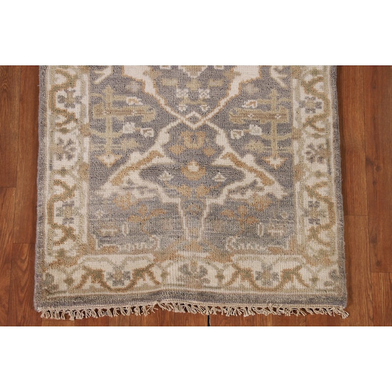 Gray Oushak Indian Runner Rug Handmade Wool Carpet - 2'7"x 11'7"