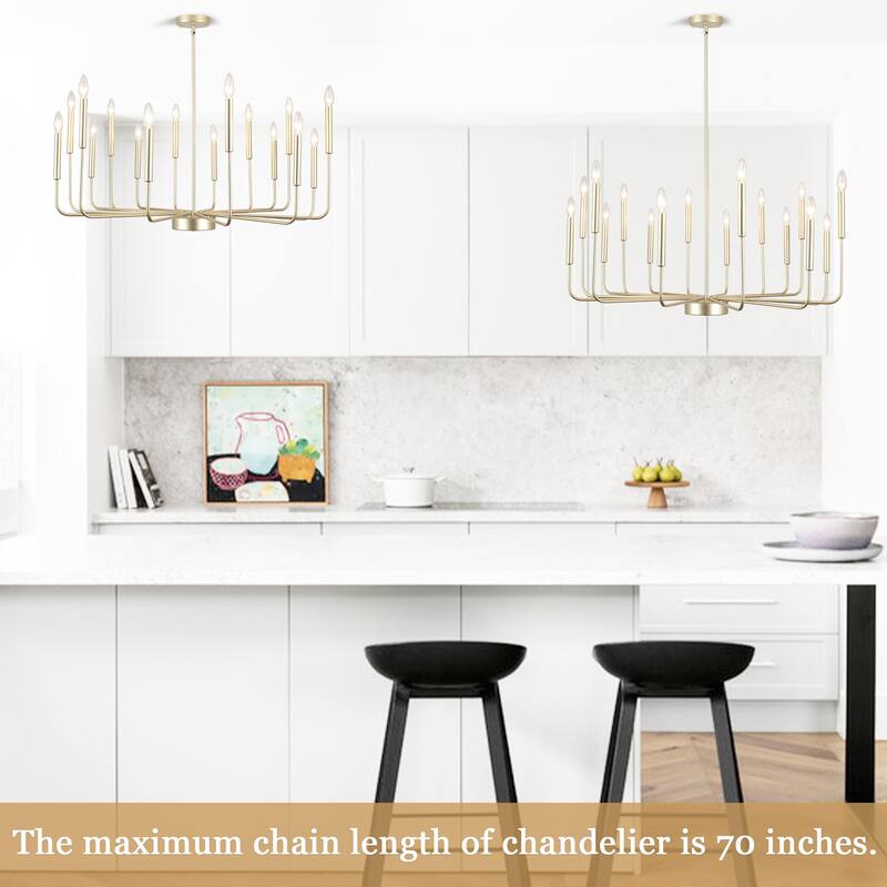 16-Light Large Candlestick Rustic Hanging Linear Chandelier Lighting for Kitchen Island