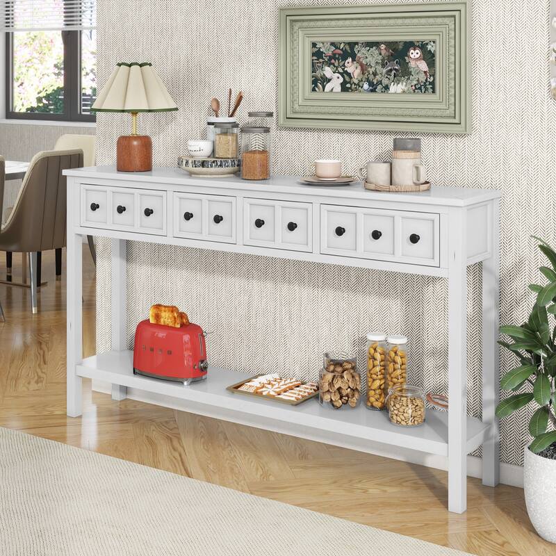 Modern Long Console Table Sofa Table with Drawers and Bottom Shelf