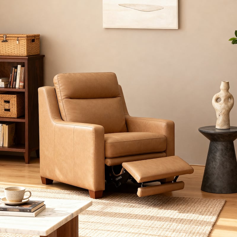 Genuine Leather Recliner Sofa 33" Triple-Motor Power Zero-Wall Reclining Couch with USB&USB-C Port