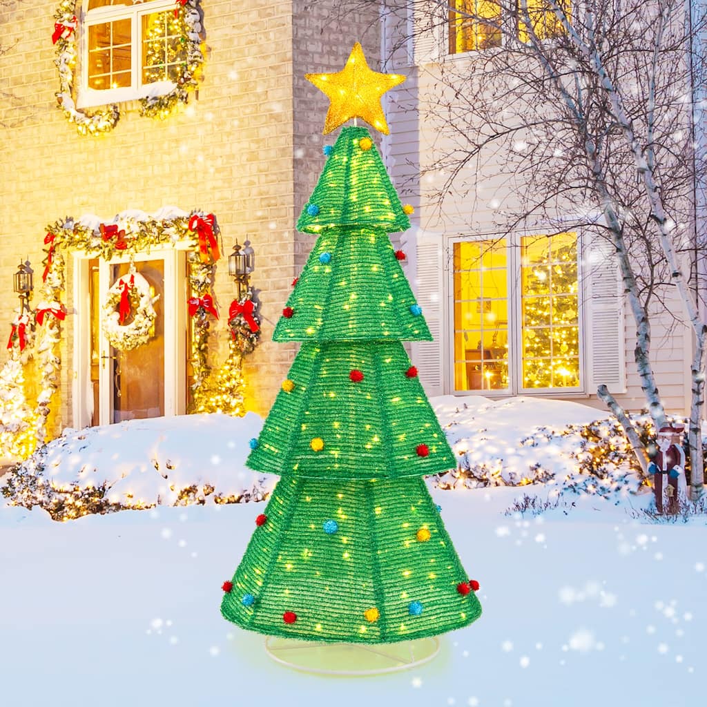 Gymax 6.2 FT Collapsible Christmas Tree w/ 200 Built-in LED Lights Top - Multi - See Details