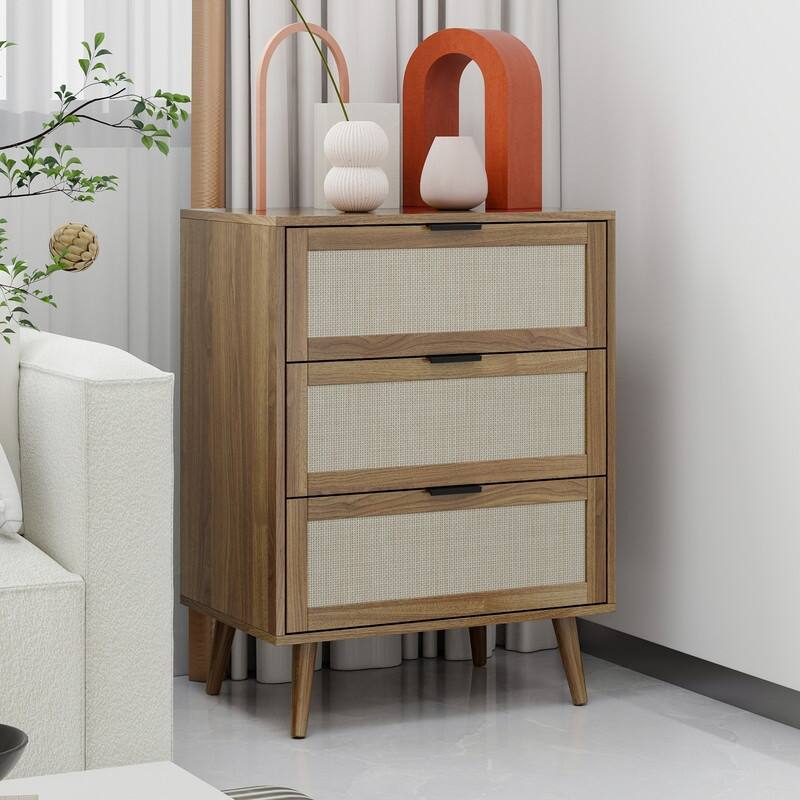 Wood Storage Cabinet with 3 Engineered Rattan Drawer Suitable for Bedroom,Living Room,Study