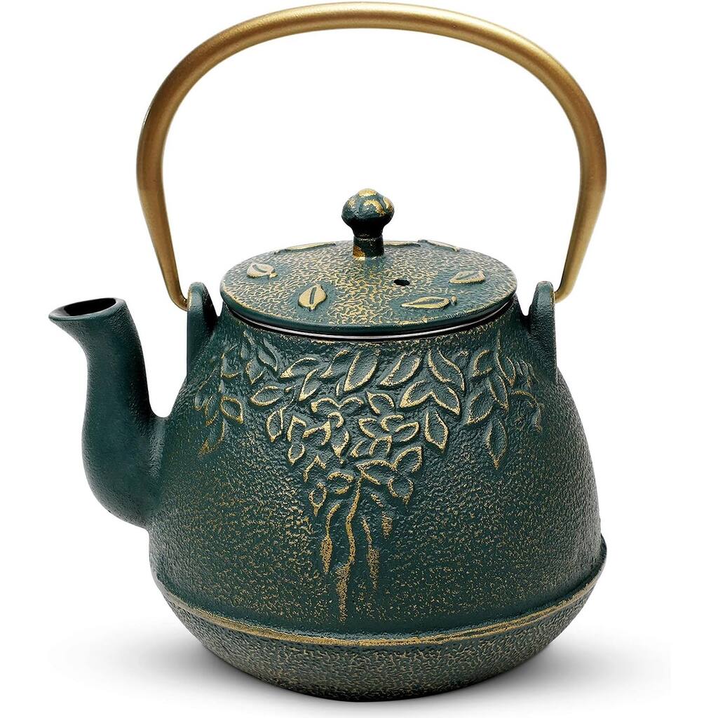 Cast Iron Tea Kettle with Infuser, Teapot Stovetop Safe Coated