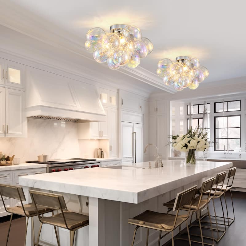 Starsky 3-Light 17in. Contemporary Glass Bubble Semi Flush Mount