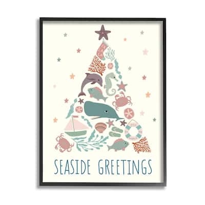 Stupell Seaside Greetings Aquatic Animals Botanicals Christmas Tree Framed Giclee Art Design By Darlene Seale