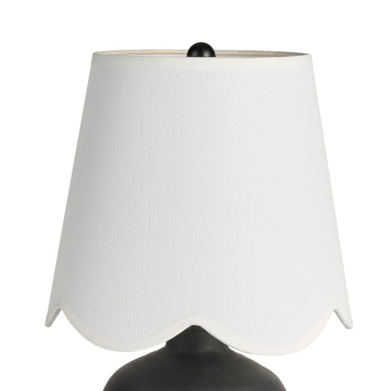 Nourison 18" Small Black Ceramic Table Lamp with White Scallop Shade