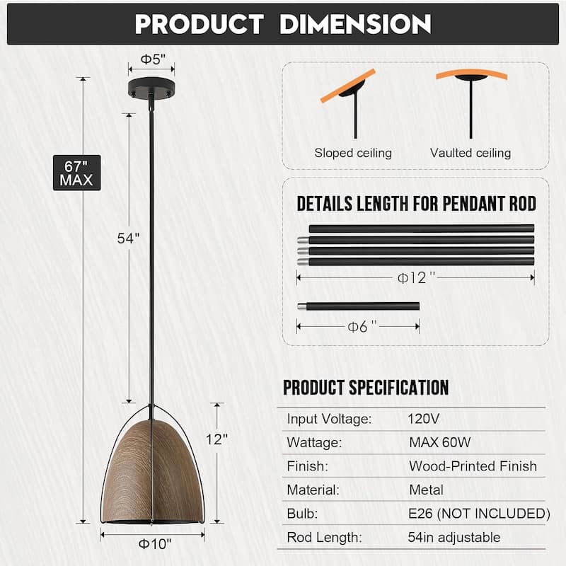 10in dome kitchen light wood black fixture light metal pendant light